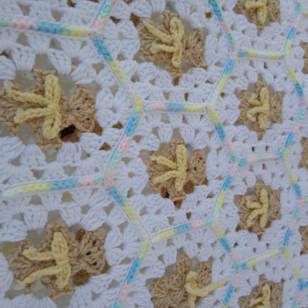 Handmade Crochet Blanket with Teddy Bear Pattern